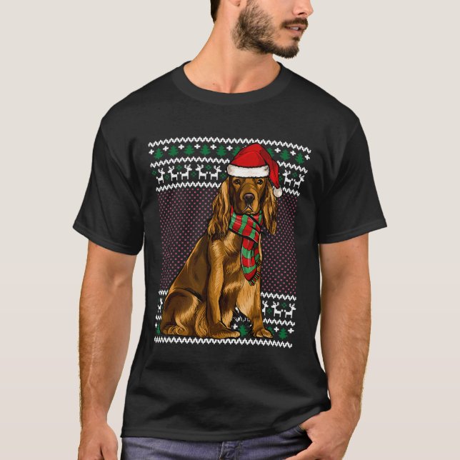 Xmas Cocker Spaniel Dog Santa Hat Ugly Christmas T-Shirt (Front)