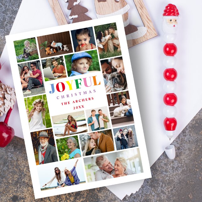 Xmas Colorful Brightest 18 Multi Photo Collage Holiday Card (Christmas Colorful Brightest 18 Multi Photo Family Collage Holiday Card with Envelope.)