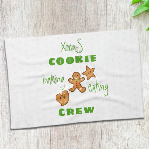 XmaS Cookie Baking&Eating Crew-Green text Tea Towel