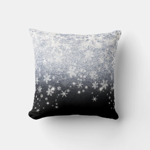 Xmas Crackled Ice Snowflakes Cushion