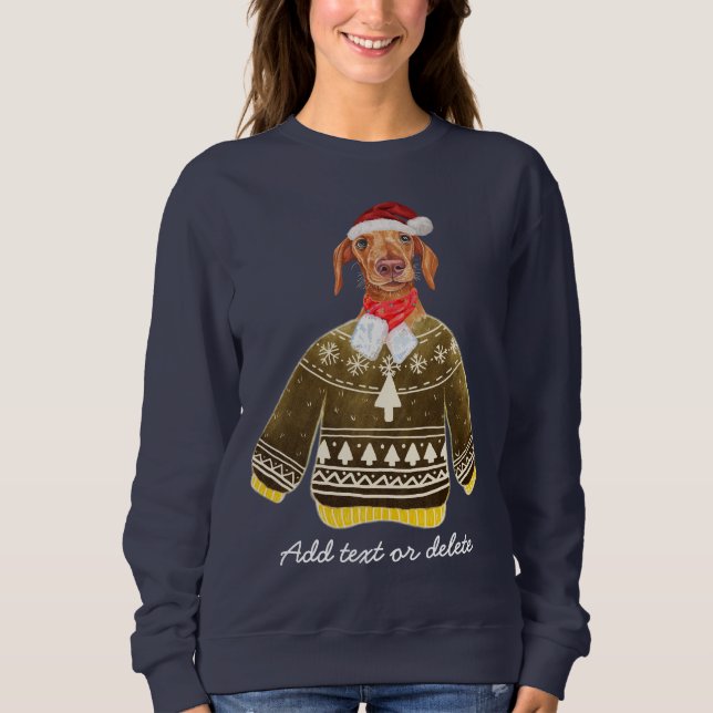 Xmas Cream Dachshund Ugly Christmas Weiner Dog Mum Sweatshirt (Front)