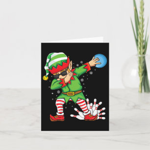 Xmas Dabbing Elf Bowling Ll And Pins Christmas Bow Card