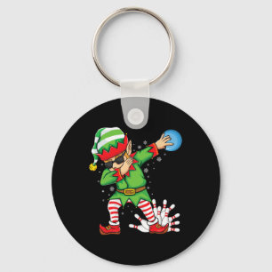 Xmas Dabbing Elf Bowling Ll And Pins Christmas Bow Key Ring