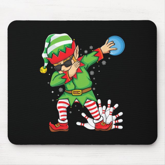 Xmas Dabbing Elf Bowling Ll And Pins Christmas Bow Mouse Pad (Front)