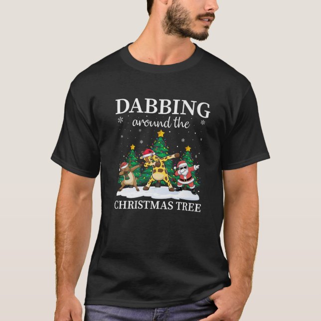 Xmas Dabbing Giraffe Reindeer Santa Christmas Dab  T-Shirt (Front)