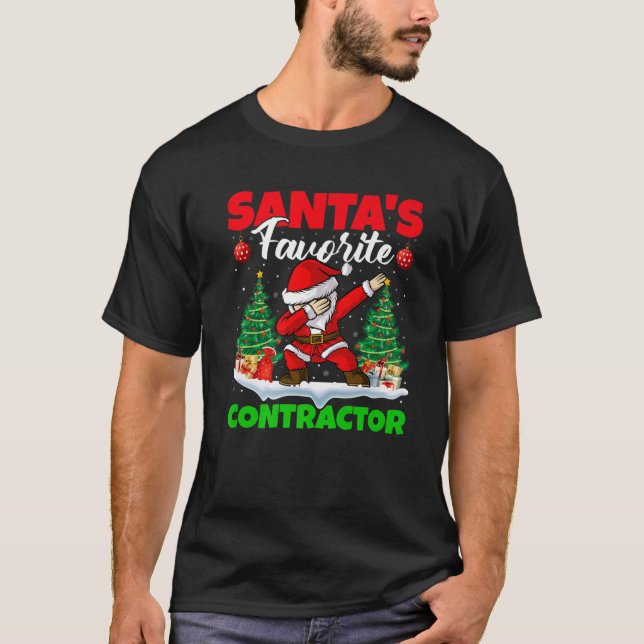 Xmas Dabbing Santa's Favourite Contractor Christma T-Shirt (Front)