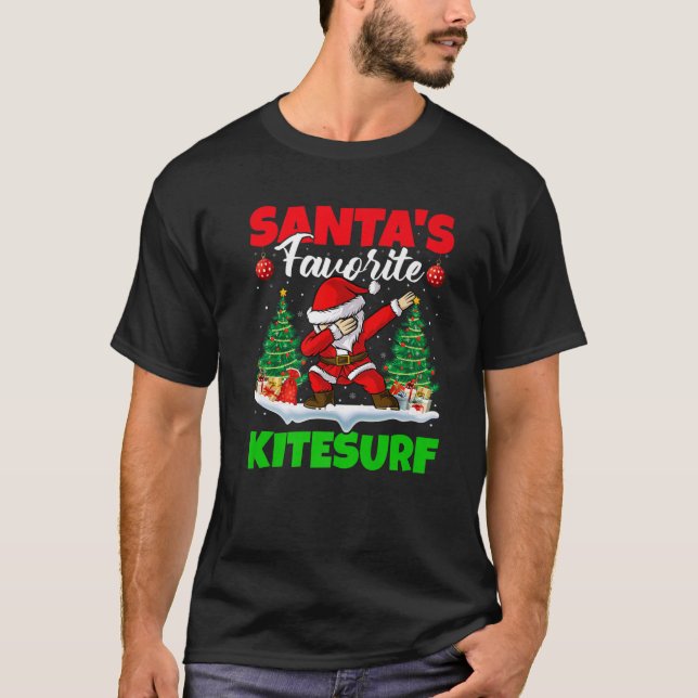 Xmas Dabbing Santa's Favourite Kitesurf Christmas T-Shirt (Front)