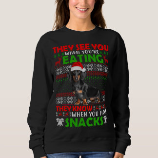 Xmas Dachshund Santa They See You When You're Eati Sweatshirt