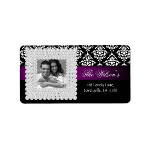 Xmas Damask Wedding Jewel Black Purple White Label
