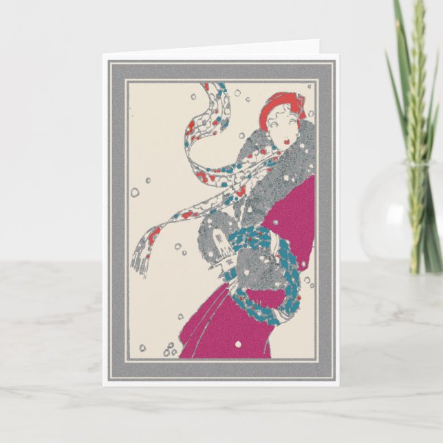 Xmas Deco Wreath Shopper in the Wind Holiday Card (Front)