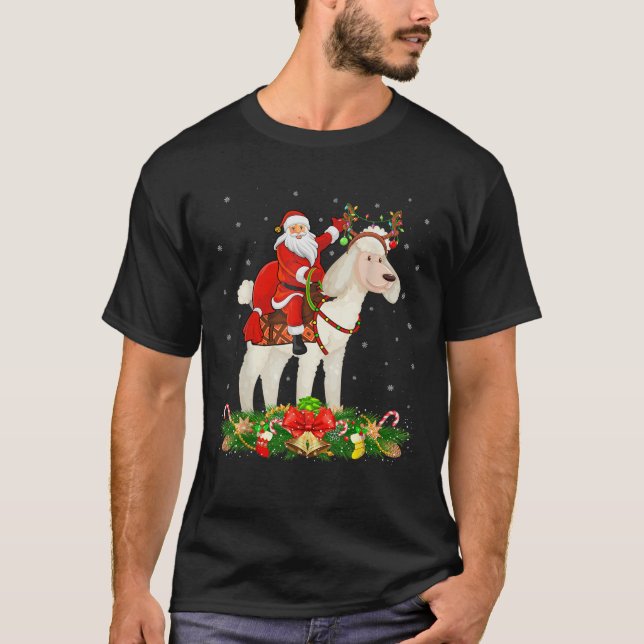 Xmas Decor Funny Santa Riding Poodle Dog Christmas T-Shirt (Front)