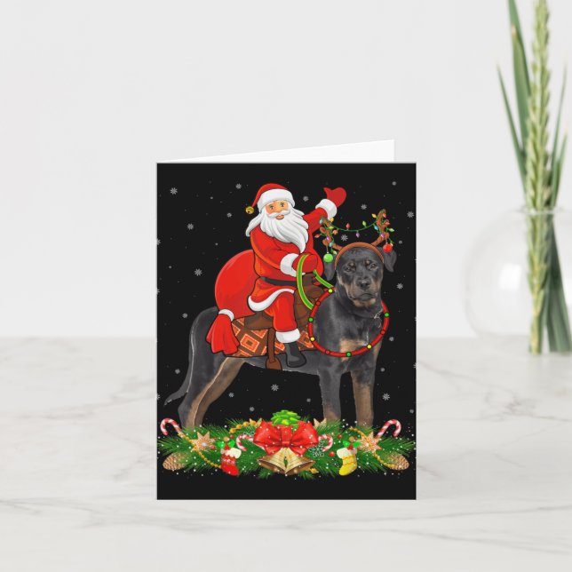 Xmas Decor Funny Santa Riding Rottweiler Dog Chris Card (Front)