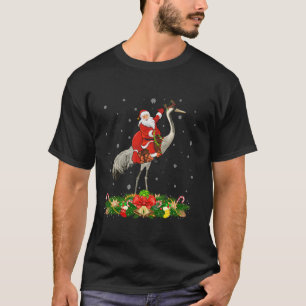 Xmas Decor Lights Funny Santa Riding Crane Bird Ch T-Shirt