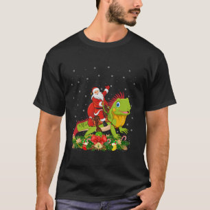 Xmas Decor Lights Funny Santa Riding Iguana Christ T-Shirt