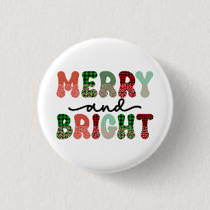 Xmas Decor Merry And Bright 3 Cm Round Badge