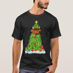 Xmas Decorations Lights Santa Bison Christmas Tree T-Shirt
