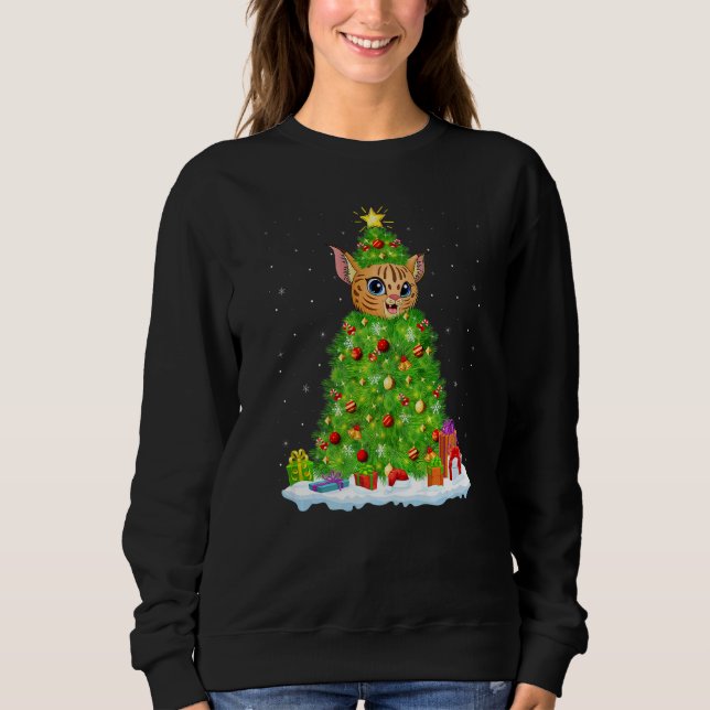Xmas Decorations Lights Santa Bobcat Christmas Tre Sweatshirt (Front)