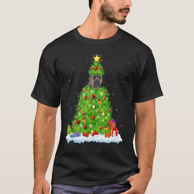 Xmas Decorations Lights Santa Cane Corso Dog Chris T-Shirt (Front)