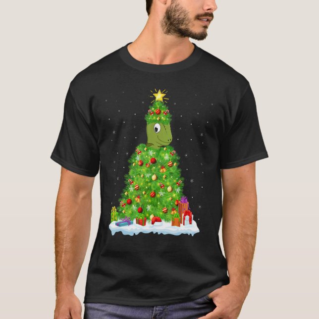 Xmas Decorations Lights Santa Chameleon Christmas  T-Shirt (Front)