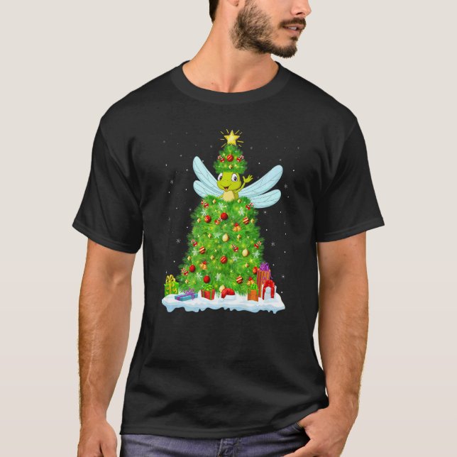 Xmas Decorations Lights Santa Dragonfly Christmas  T-Shirt (Front)