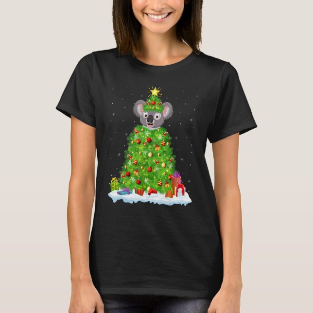Xmas Decorations Lights Santa Koala Christmas Tree T-Shirt (Front)