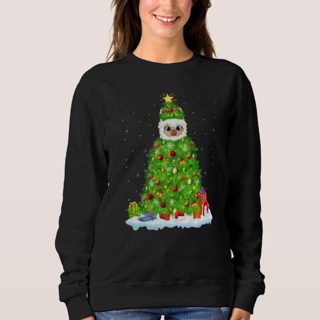 Xmas Decorations Lights Santa Llama Christmas Tree Sweatshirt (Front)