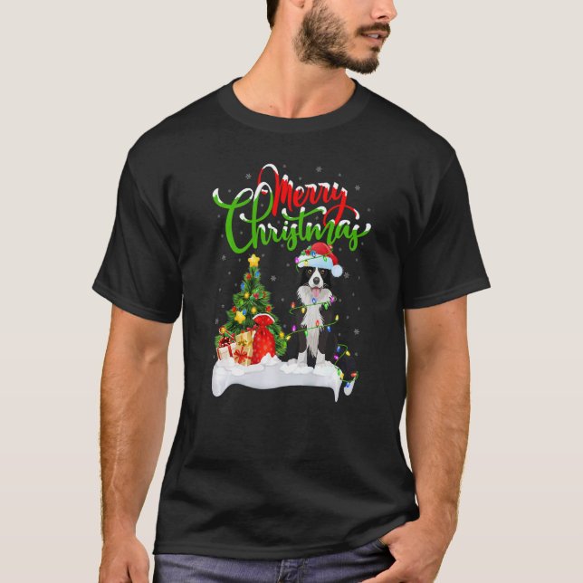 Xmas Decorations Santa Collie Dog Christmas T-Shirt (Front)