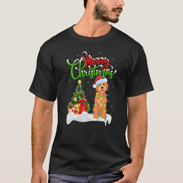 Xmas Decorations Santa Goldendoodle Dog Christmas  T-Shirt (Front)