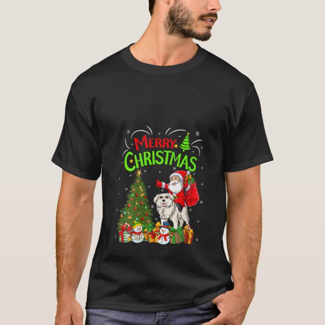 Xmas Decorations Santa Riding Great Pyrenees Dog C T-Shirt (Front)