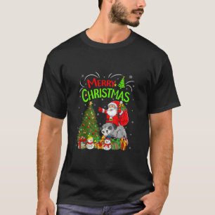 Xmas Decorations Tree Lights Santa Riding Opossum T-Shirt