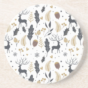 Xmas Deer and Leaves Joyful Greetings Collection Coaster
