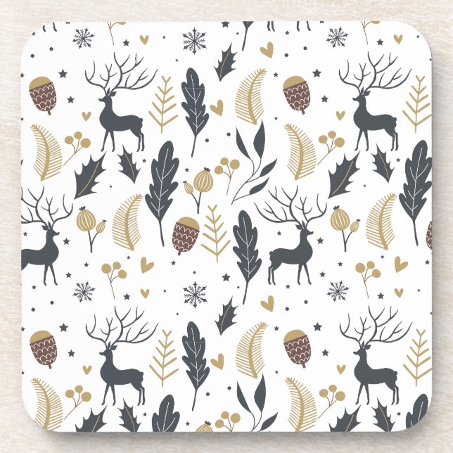 Xmas Deer and Leaves Joyful Greetings Collection Coaster (Front)