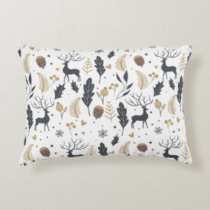 Xmas Deer and Leaves Joyful Greetings Collection Decorative Cushion