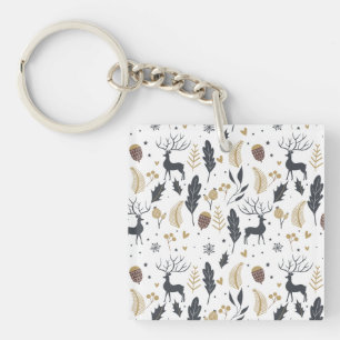 Xmas Deer and Leaves Joyful Greetings Collection Key Ring