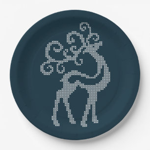 Xmas deer antlers nordic knitted design paper plate