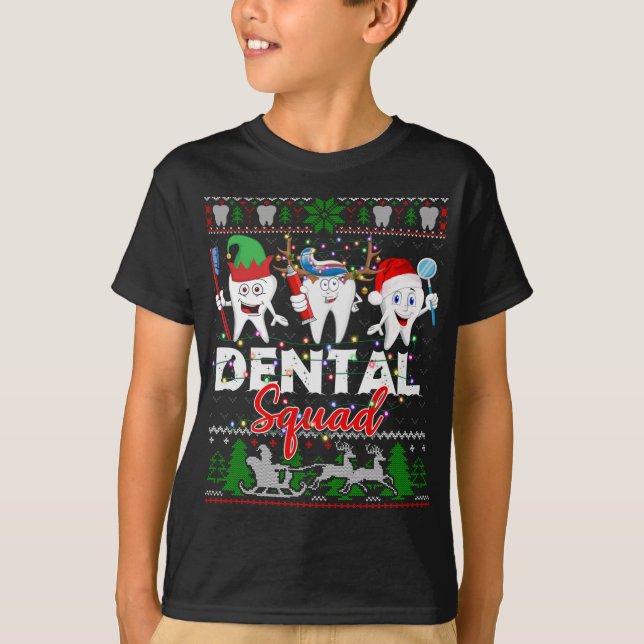 Xmas Dental Squad Teeth Hat Santa Elf Reindeer ugl T-Shirt (Front)