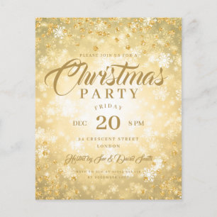 Xmas Dinner Party Gold Winter Diamonds Glitter Flyer