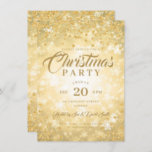 Xmas Dinner Party Gold Winter Diamonds Glitter Invitation