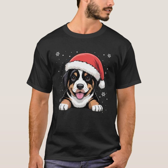 Xmas Doberman Dog Wearing Santa Hat Pet Animal Lov T-Shirt (Front)