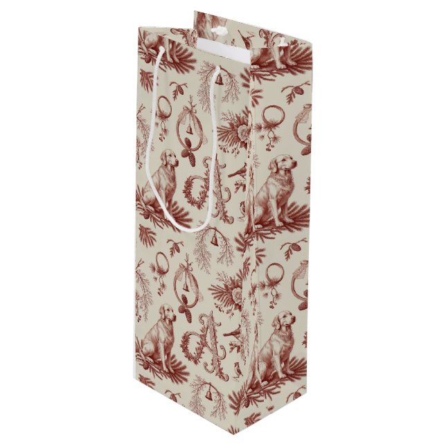 Xmas Dog Letter A Golden Retriever Wine Bag (Front Angled)