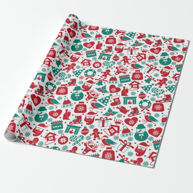 Xmas Doodle Pattern Wrapping Paper (Unrolled)