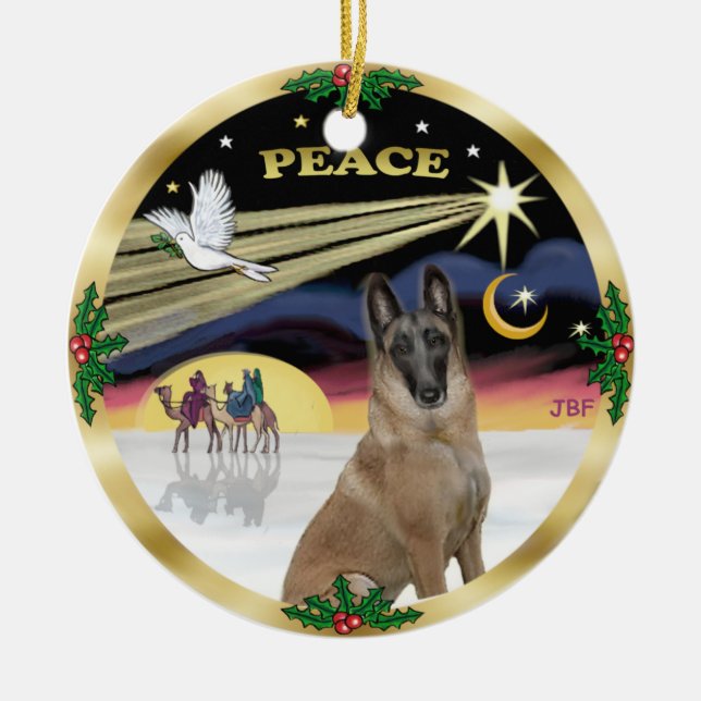 Xmas Dove - Belgian Malinois Ceramic Tree Decoration (Front)