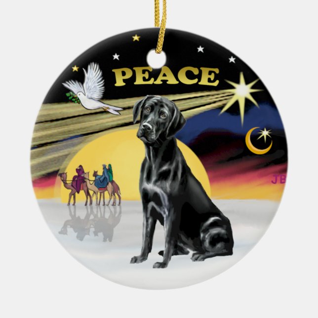 Xmas Dove - Black Labrador Ceramic Tree Decoration (Front)
