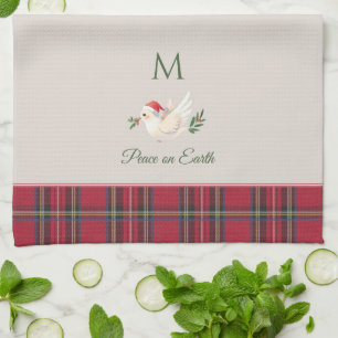 Xmas Dove Peace on Earth Custom Monogram Christmas Tea Towel