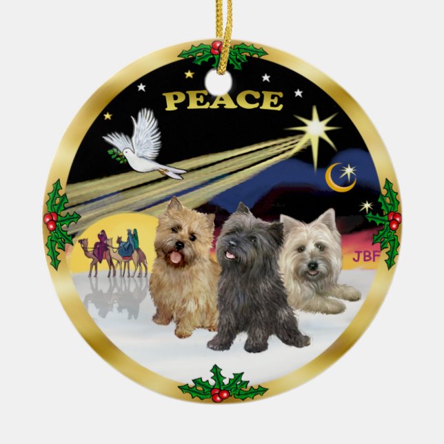 Xmas Dove - Three Cairn Terriers Ceramic Ornament (Front)