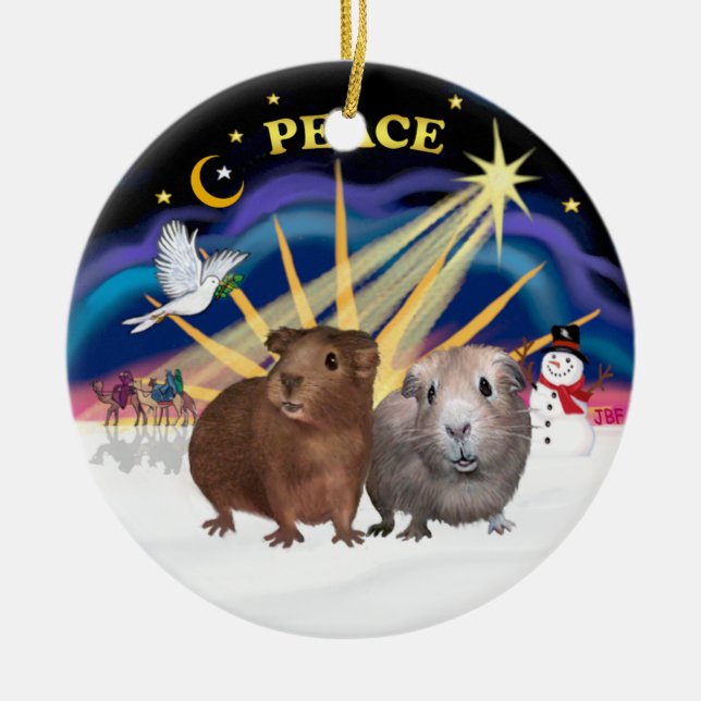 Xmas Dove - Two Guinea Pigs (#2 and #3) Ceramic Tree Decoration (Front)