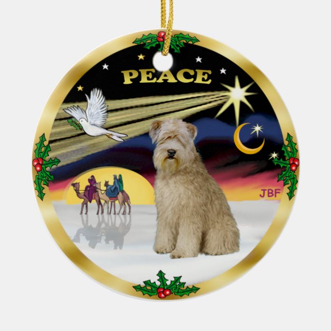 Xmas Dove - Wheaten Terrier Ceramic Tree Decoration (Front)