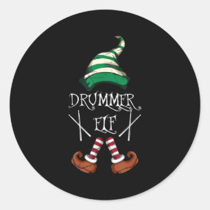 Xmas Drumsticks Music Matching Drummer Elf Pajama  Classic Round Sticker