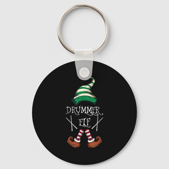 Xmas Drumsticks Music Matching Drummer Elf Pajama  Key Ring (Front)