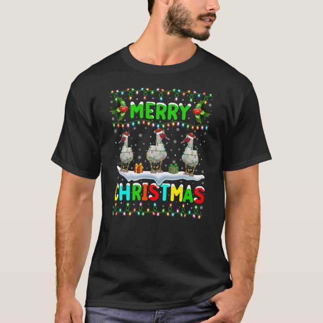 Xmas Duck Bird Lighting Santa Merry Christmas Musc T-Shirt (Front)
